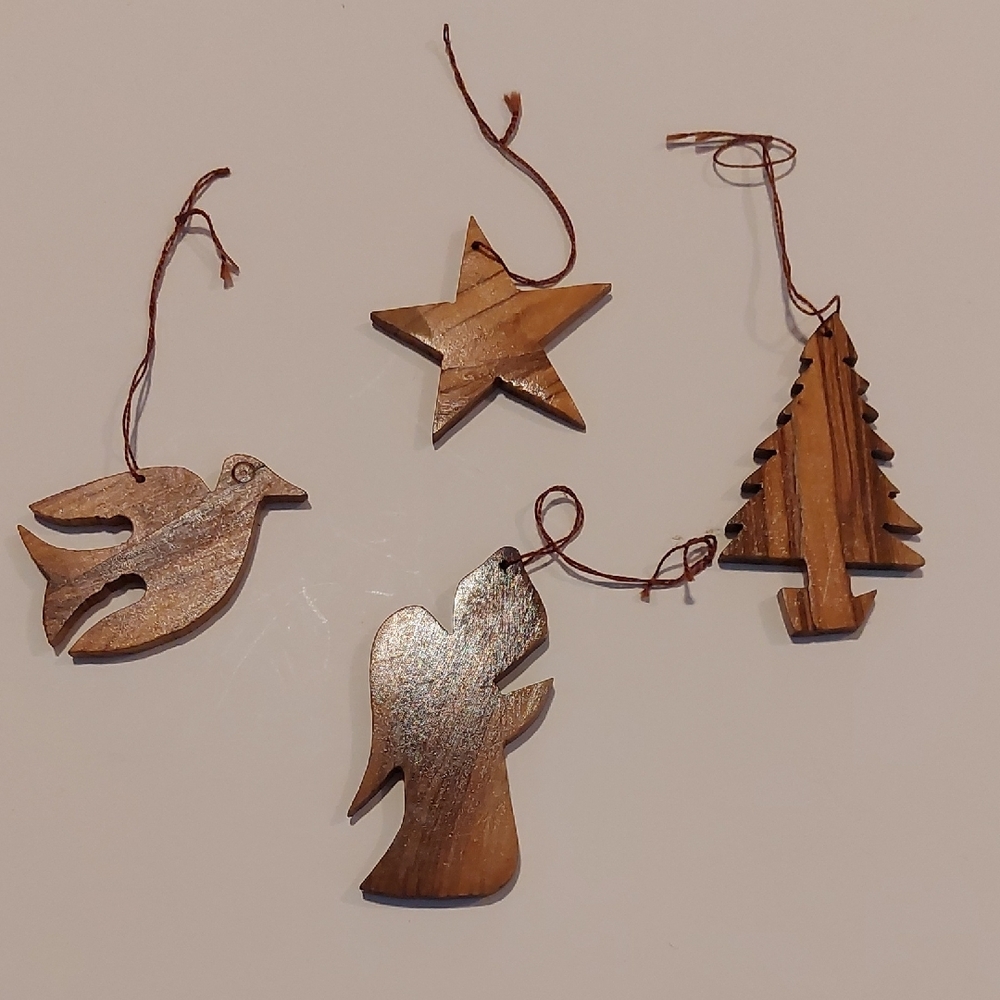 Wooden Holiday Ornament Set - Brown